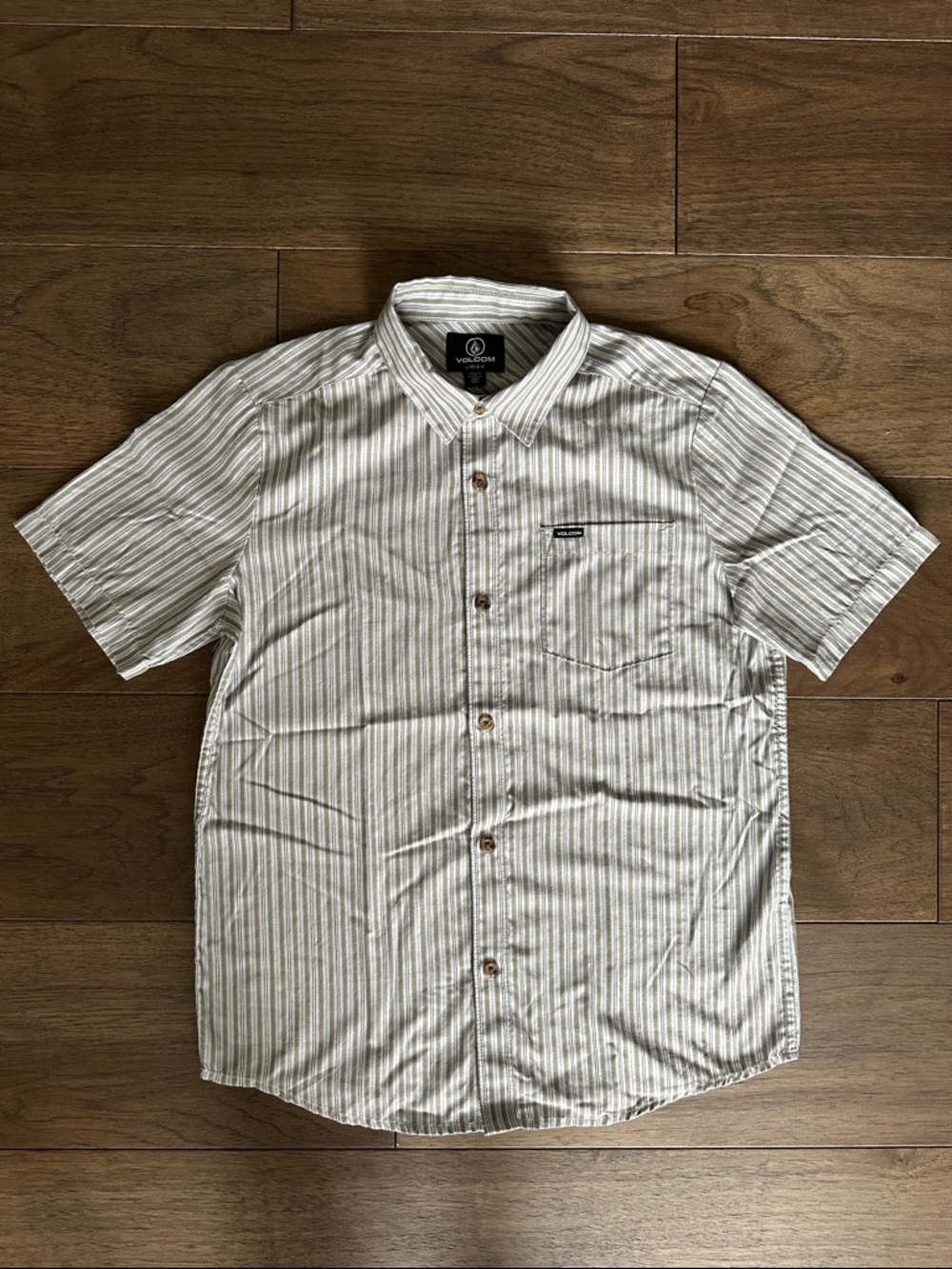 Volcom Boys Striped Button Down Shirt, Short Sleeve Button Down